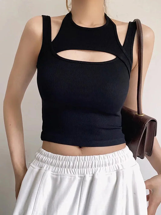 Asymmetrical Hollow Out Knitted Corset Crop Top