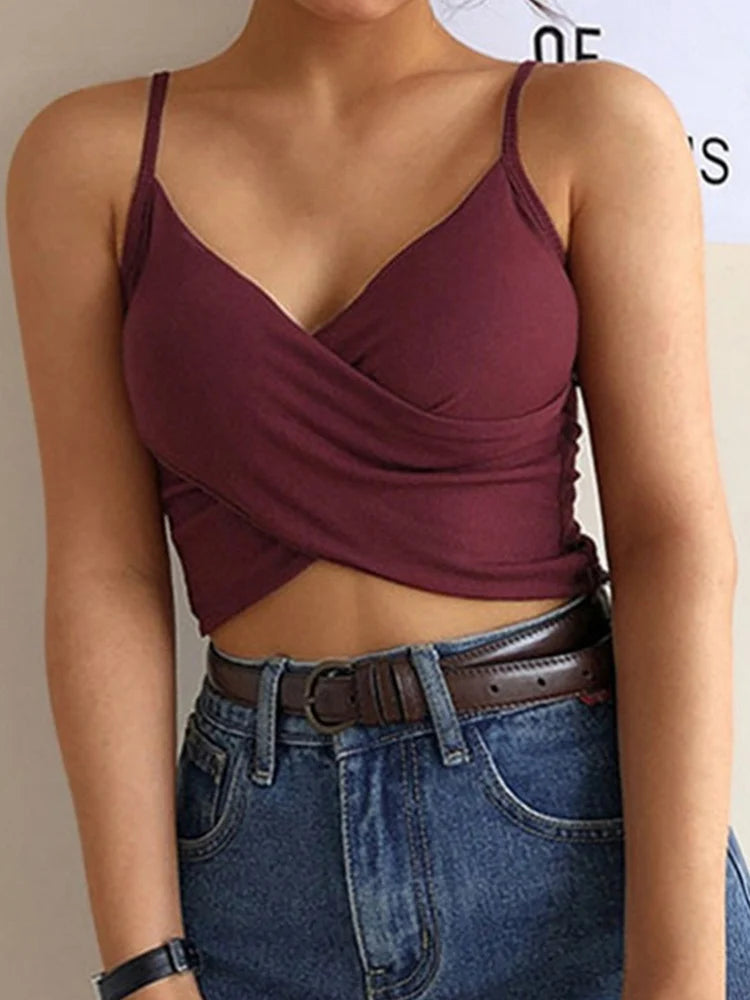 Fashion Sexy Pure Color Patchwork Crop Top
