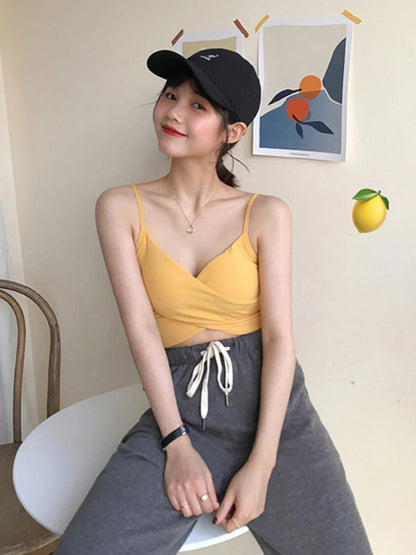 Fashion Sexy Pure Color Patchwork Crop Top