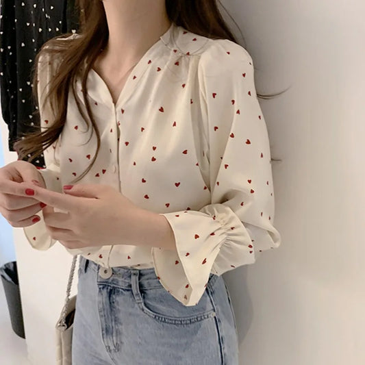 Elegant Solid Round Single-Breast All-Match Lady Top Blouse