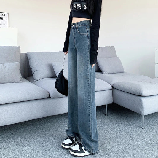 Vintage Washed Straight Loose Wide Leg Denim Jeans
